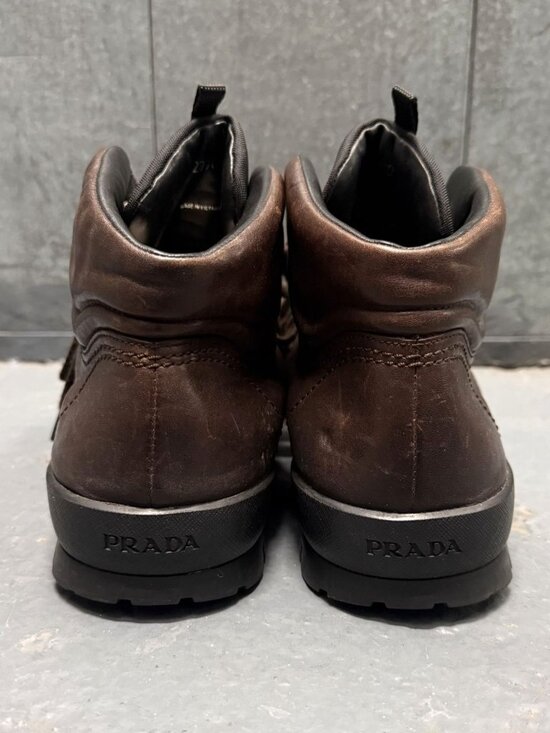 PRADA LINEA ROSSA Vintage Dark Brown Leather Hiking Lug Sole Boots Sz 9 main image 6
